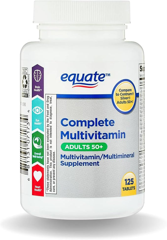 Equate Adult 50+ One Daily Complete Multivitamin Multimineral Supplement Tablets, Healthy Brain* - Compare to Centrum Silver, 125 Pills (Pack of 1)