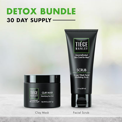 Tiege Hanley Mens Detoxifying Facial Clay Mask & Exfoliating Face Scrub Set, Detox Bundle - Deep Pore Cleansing Facial & Body Mask - Facial Scrub Exfoliator for Men that Reduces Appearance of Pores