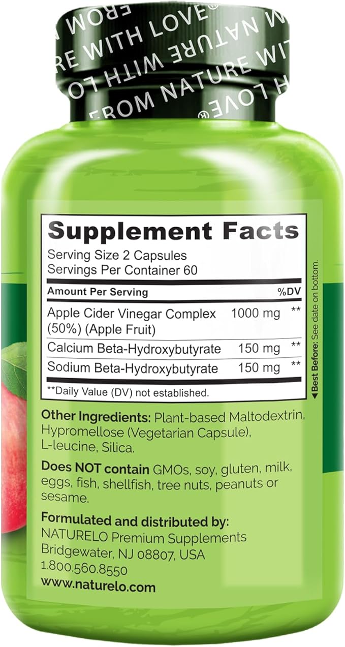 NATURELO Apple Cider Vinegar Capsules - Natural ACV with Mother Supplement for Men & Women for Detox, Cleanse and Weight Management - 120 Vegan Capsules