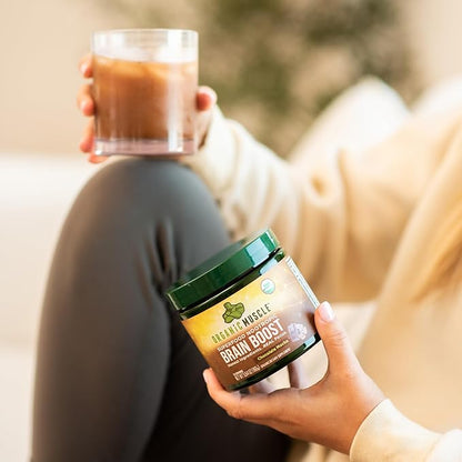 Organic Muscle Brain Boost Nootropics Blend - Vegan & Organic Superfood Health Supplements for Focus, Memory & Productivity with Ashwagandha, Ginkgo & Ginseng - Chocolate Flavor, 20 Servings