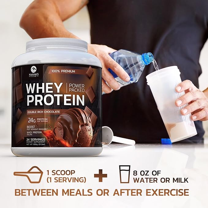 Premium 100% Whey Protein Powder 24g, Double Rich Chocolate, Advanced Isolate Protein for Muscle Gain, Recovery & Immune System Support, No Added Sugar, For Shakes & Chocolate Smoothies - 24 Servings