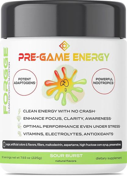 Forgge Focus Energy Drink Powder - Lion’s Mane, Alpha-GPC, L-Theanine and Nootropics for Focus - Vitamins + Electrolytes - Natural Caffeine, Sugar Free (Sour Burst)