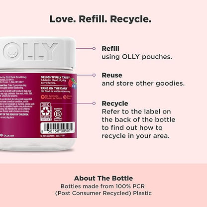 OLLY Women's Multivitamin Gummy, Vitamins A, D, C, E, Biotin, Folic Acid, Adult Chewable Vitamin, Berry Flavor, 45 Day Supply - 90 Count (Packaging May Vary)