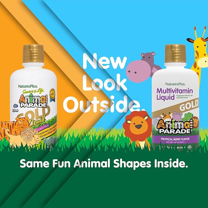 Natures Plus Animal Parade Gold Children's Liquid Multivitamin, Natural Tropical Berry - 30 oz, Pack of 2 - Immune Support Supplement - Vegetarian, Gluten Free - 120 Total Servings