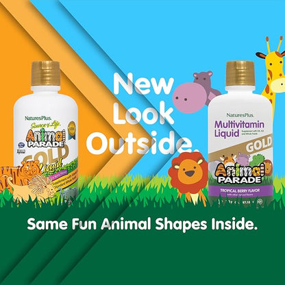 Natures Plus Animal Parade Gold Children's Liquid Multivitamin, Natural Tropical Berry - 30 oz, Pack of 2 - Immune Support Supplement - Vegetarian, Gluten Free - 120 Total Servings