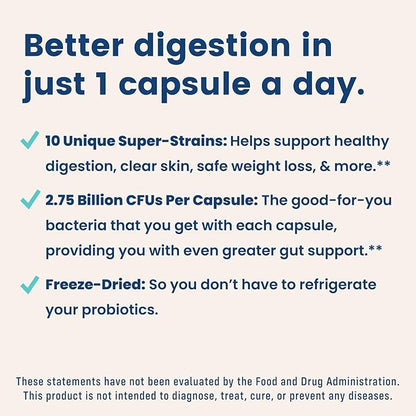 NativePath Daily Probiotic, 10-Strain Custom Blend Probiotics Supplement for Men and Women, 82 Billion CFUs - 60 Count