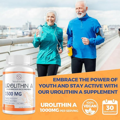 Urolithin A Supplement 1500MG Plus Brown Rice Protein, for Exercise Performance & Premium Cellular, Gluten Free, 60 Capsules
