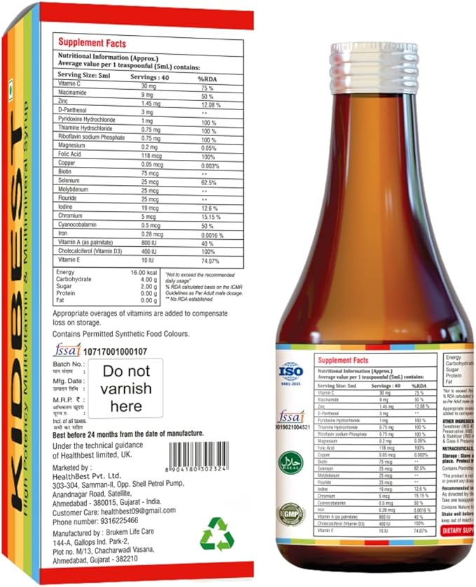 Kidbest Multivitamin Syrup for 3-13 Years Kids | 200ml