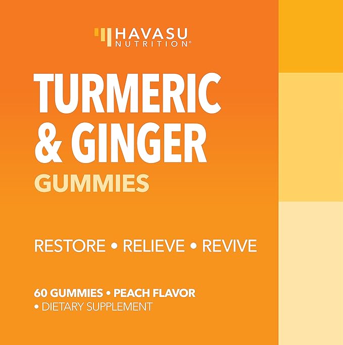 Turmeric Gummies With Ginger - Turmeric Supplement With Ginger Root Extract - Ginger Chews with Turmeric Curcumin for Immune Support and Joint Health - Peach Flavor - 60 Turmeric and Ginger Gummies