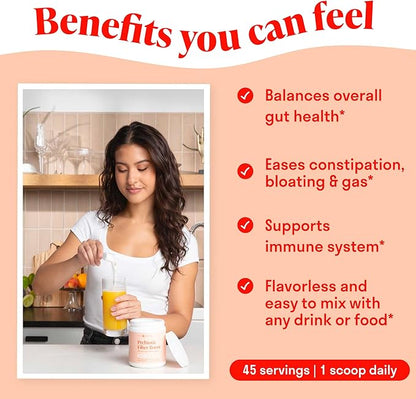 Prebiotic Fiber Powder - Unflavored & Sugar Free | 45 Servings | Organic Soluble Fiber Supplement to Support Digestion, Gut Health & Help Maintain Regularity - 1 Scoop of Unflavored Fiber Powder Daily