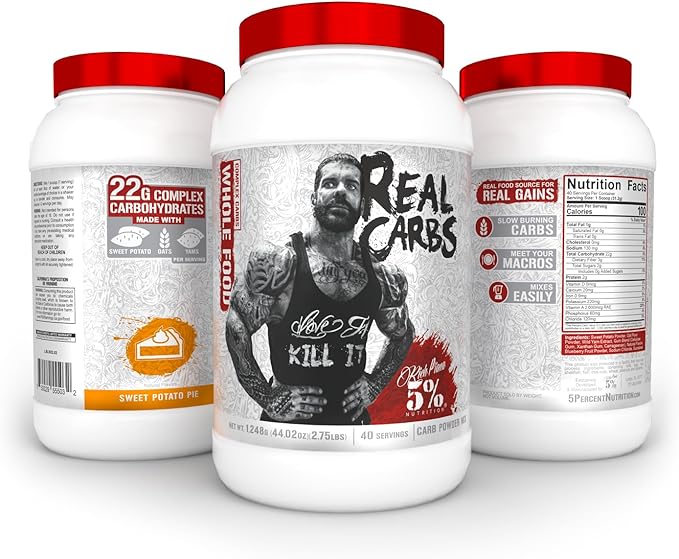 Rich Piana 5% Nutrition Real Carbs with Real Food Complex Carbohydrates, Long-Lasting Low Glycemic Energy for Pre-Workout/Post-Workout Recovery Meal, 2.75 lb, 40 Servings (Sweet Potato Pie)
