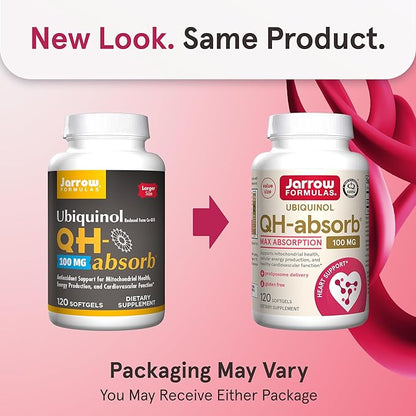 Jarrow Formulas QH-Absorb, 100 mg, Ubiquinol Dietary Supplement for Healthy Cardiovascular Function, 120 Softgels, 120 Day Supply,12 Packs