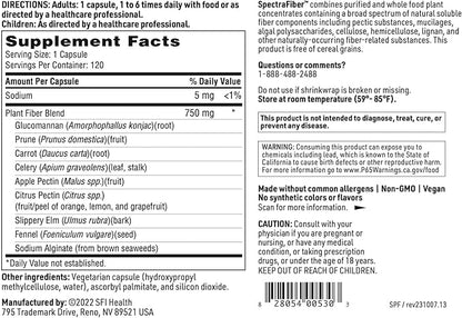 Klaire Labs Spectrafiber - Hypoallergenic 9 Soluble Fiber Blend with Apple Pectin & Glucomannan, No Psyllium & Gluten-Free (120 Capsules)