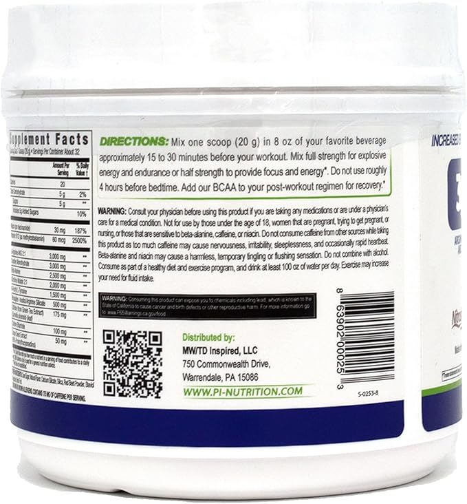 Performance Inspired Nutrition PreWorkout Powder - All Natural - G-Free & Vegan Formula - Contains Citrulline - Nitrosigine - Green Tea - Arginine - Beta Alanine - Tropical Fruit Punch - 32 Servings