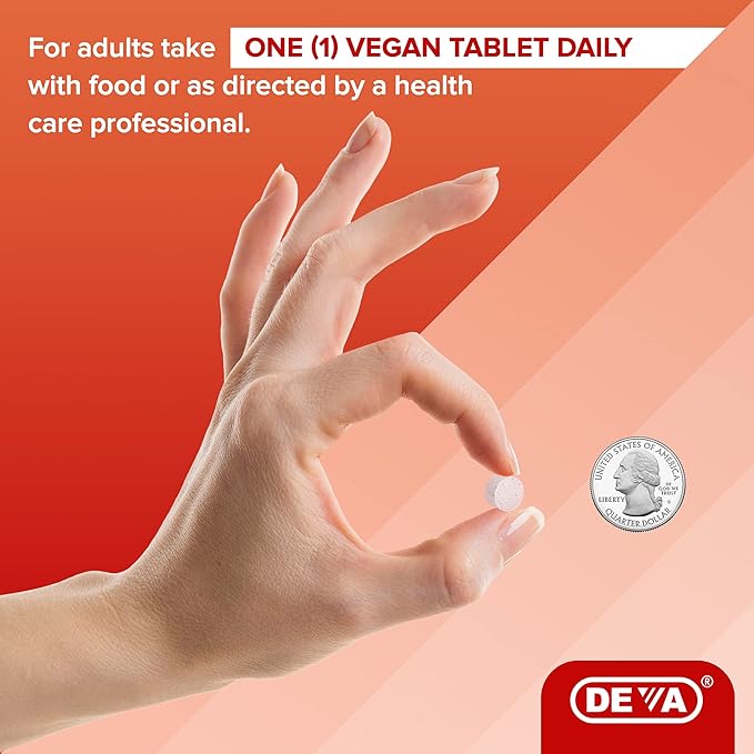 DEVA Vegan Vitamin B12 Fast Dissolve Supplement - Once-Per-Day Complex with 1000 Mcg Methylcobalamin B12, Folic Acid, B6 - Lemon Flavor - 90 Dissolvable Tablets, 2-Pack