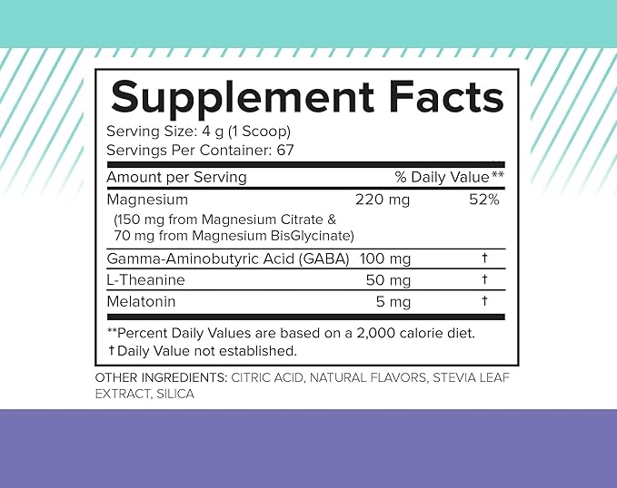 Magnesium Powder Natural Sleep Aid - Magnesium Citrate, Magnesium Glycinate, Melatonin 5 mg, L-Theanine, GABA, Magnesium Sleep Supplement Drink Mix, Sleep Aid for Adults, Mixed Berry Lemon Flavor
