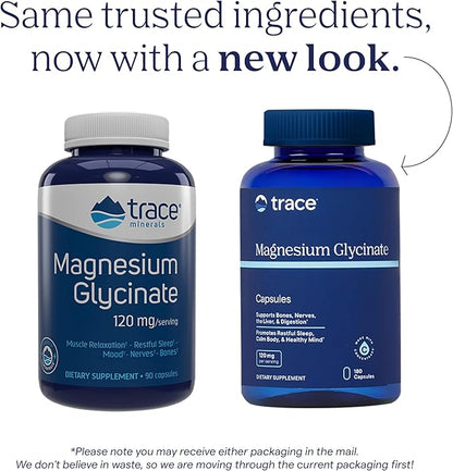Trace Minerals Magnesium Glycinate 120mg - Bone Strength & Muscle Support - Magnesium Supplement to Aid Healthy Sleep Patterns & Relaxation - Support Nerve Function - 180 Capsules (180 Servings)