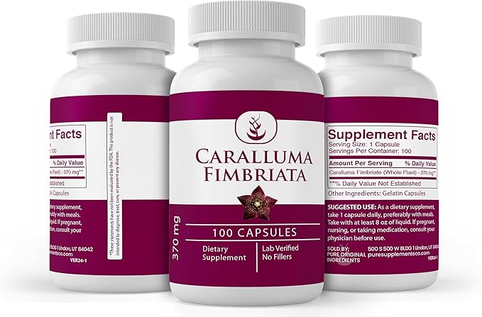 PURE ORIGINAL INGREDIENTS Caralluma Fimbriata, (100 Capsules) Always Pure, No Additives Or Fillers, Lab Verified