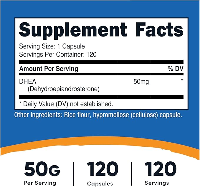 Nutricost DHEA 50mg, 120 Capsules - Gluten Free, Soy Free, Non-GMO, Supplement