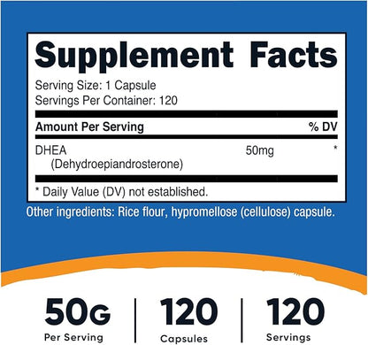 Nutricost DHEA 50mg, 120 Capsules - Gluten Free, Soy Free, Non-GMO, Supplement