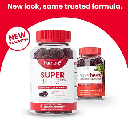 humanN SuperBeets Heart Gummies - Beet Gummy with Heart-Healthy Energy Support, Grape Seed Extract & Beetroot Powder, Sugar Free - Pomegranate Berry Flavor, 60 Count