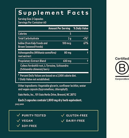 Gaia Herbs Thyroid Support - Made with Ashwagandha, Kelp, Brown Seaweed, and Schisandra to Support Healthy Metabolic Balance and Overall Well-Being - 120 Vegan Liquid Phyto-Capsules (40-Day Supply)
