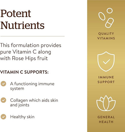 Solgar Vitamin C 1000 mg with Rose Hips, 250 Tablets - Antioxidant & Immune Support - Overall Health - Supports Healthy Skin & Joints - Non GMO, Vegan, Gluten Free, Dairy Free, Kosher - 250 Servings