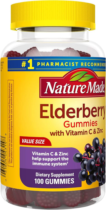 Nature Made Elderberry with Vitamin C and Zinc, Dietary Supplement for Immune Support, 100 Gummies, 50 Day Supply