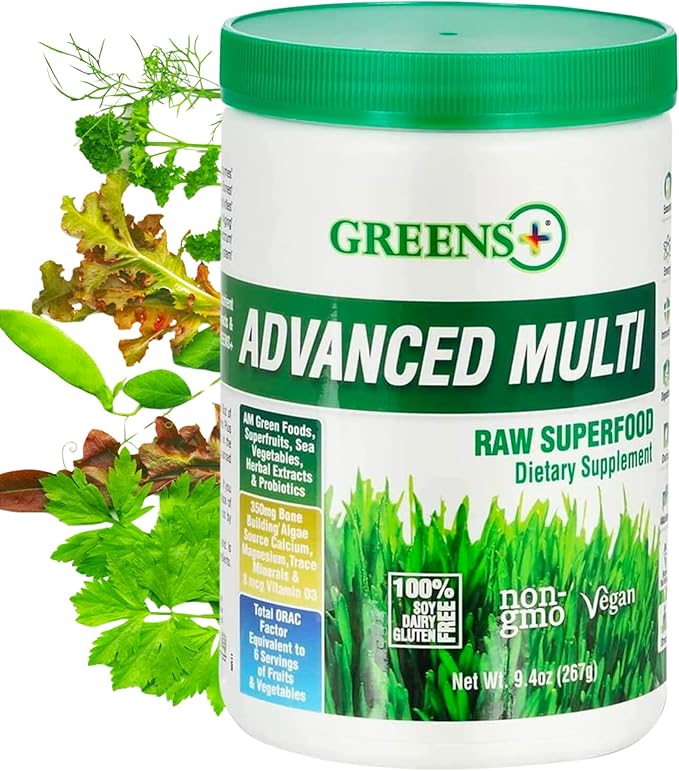 Greens+ Advanced Multi Raw Superfood | Essential Blend of Raw Foods, Superfruits and Sea Vegetables Powder | Vegan | Dietary Supplement | Non GMO, Soy Dairy & Gluten-Free | Size 9.4oz