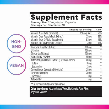 Livingood Daily Lutein & Zeaxanthin Supplements, Eye Support (60 Vegetarian Capsules) - Eye Vitamins with Astaxanthin, Vitamin A, Maqui Berry & Lycopene Support Eye Health - Eye Supplements for Adults