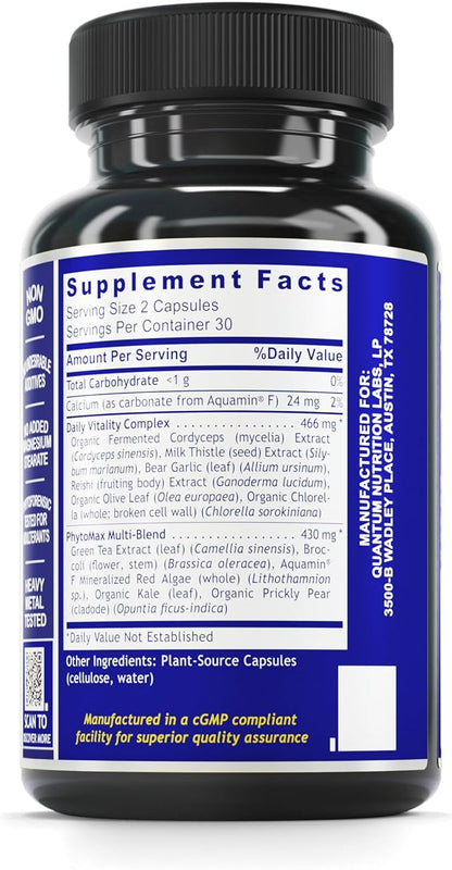 Quantum Nutrition Labs Daily Multivitamin - Multivitamin for Men and Women, Daily Nutrition Supplements with Calcium for Adults, Made with Cordyceps and Green Tea - 60 Vegetarian Capsules