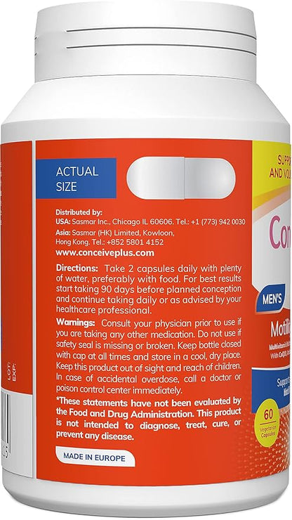 CONCEIVE PLUS Motility Boost for Men - Sperm Count Booster with Vitamin D, Vitamin E, Zinc, Spermidine, Antioxidants - Sperm Count, Sperm Motility - Multivitamin Supplement for Men Sperm - 60 Caps