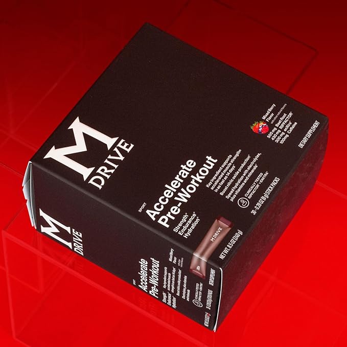 Mdrive Accelerate Pre-Workout Powder, Individual Servings, Mixed Berry, 30 Count