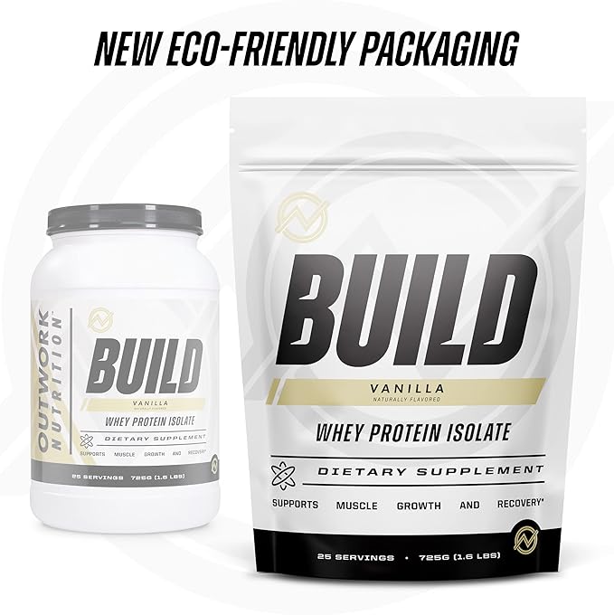 Outwork Nutrition Build Whey Protein Isolate Powder - Low Lactose, Gluten-Free Protein Powder for Muscle Growth & Workout Recovery, Backed by Science, Vanilla, 1.6lbs