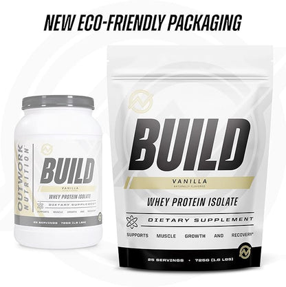 Outwork Nutrition Build Whey Protein Isolate Powder - Low Lactose, Gluten-Free Protein Powder for Muscle Growth & Workout Recovery, Backed by Science, Vanilla, 1.6lbs