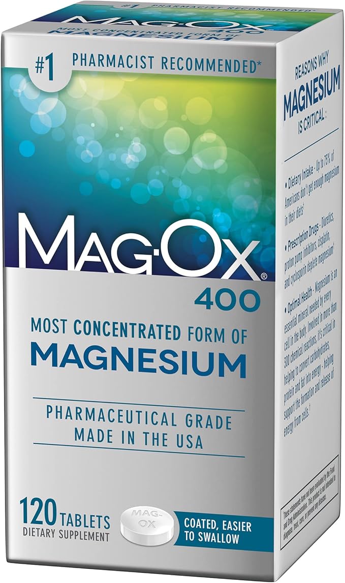Mag-Ox Magnesium Supplement, Pharmaceutical Grade Magnesium Oxide 483mg, Most Concentrated Form of Magnesium, 120 Tablets
