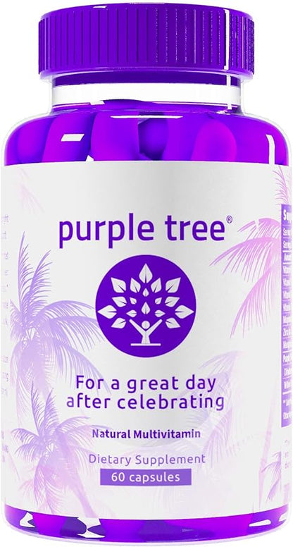 purple tree Post Celebration Wellness Vitamins | Liver Support, Body Replenisher, Rapid Hydration | Dihydromyricetin DHM, Milk Thistle, Electrolytes, Vitamin B, Willow Bark, Quercetin (60 Pills)