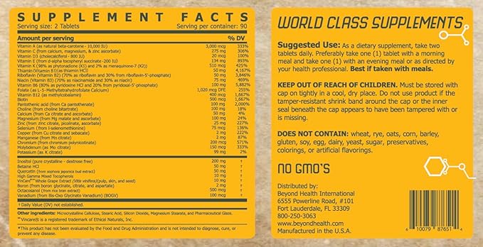 Beyond Health Multi-Vitamin 90 Day Supply - 180 Count - Overall Wellness Support