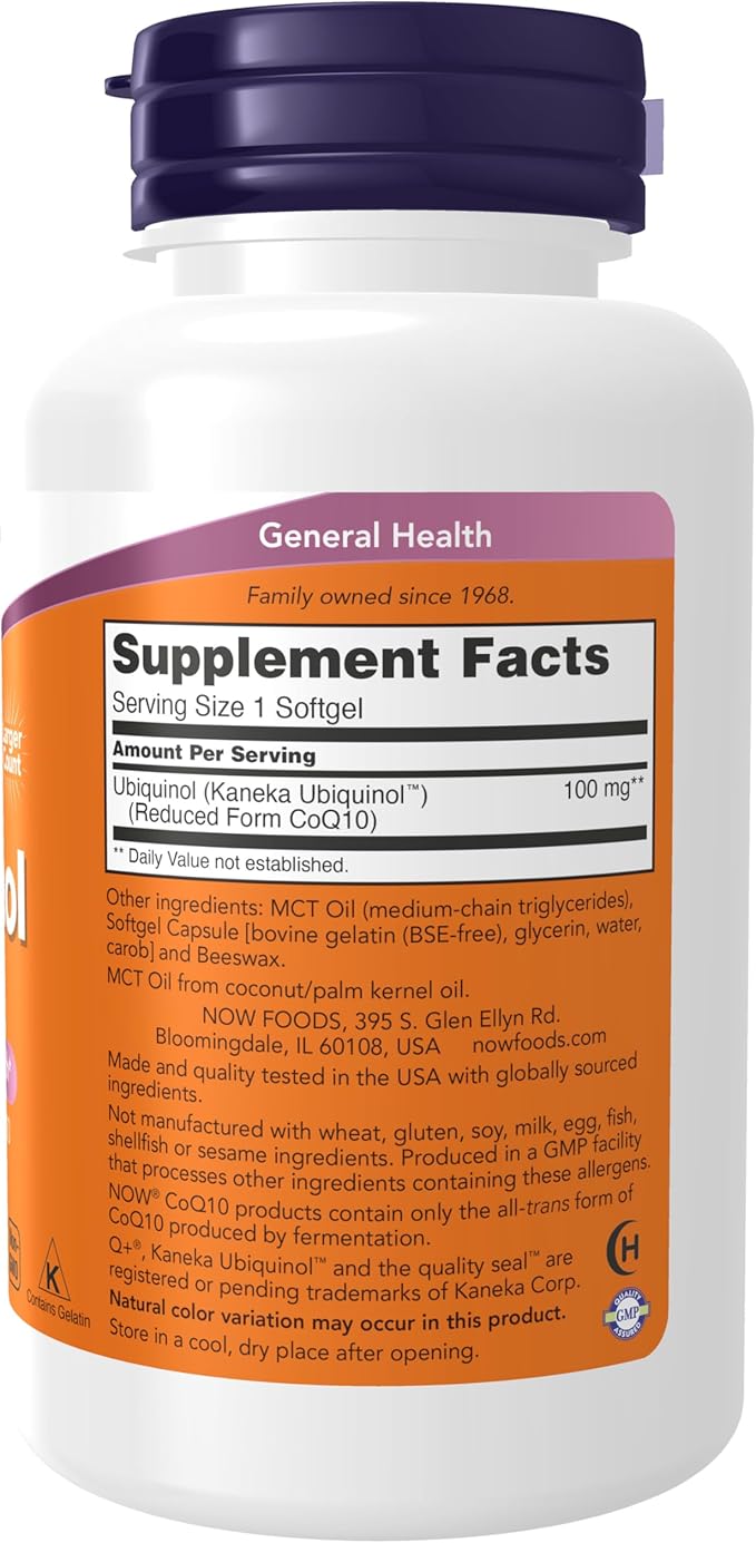 NOW Supplements, Ubiquinol 100 mg, High Bioavailability (the Active Form of CoQ10), 120 Softgels