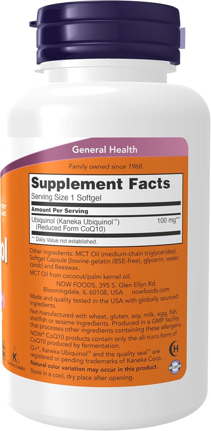 NOW Supplements, Ubiquinol 100 mg, High Bioavailability (the Active Form of CoQ10), 120 Softgels
