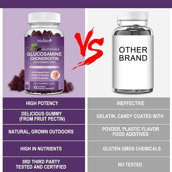 Glucosamine Chondroitin Gummies - Extra Strength Joint Support Supplement with MSM & Elderberry for Natural Joint, Antioxidant Immune Support for Adults, Men & Women-(1 Pack)