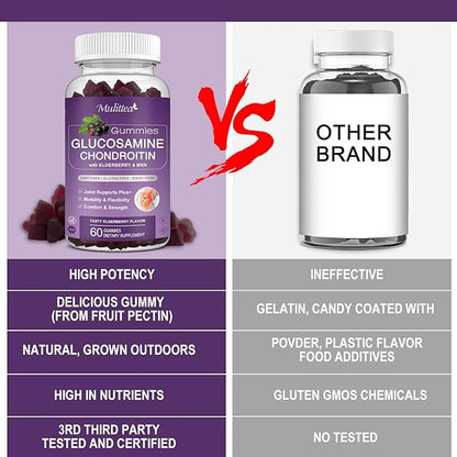 Glucosamine Chondroitin Gummies - Extra Strength Joint Support Supplement with MSM & Elderberry for Natural Joint, Antioxidant Immune Support for Adults, Men & Women-(2 Pack)