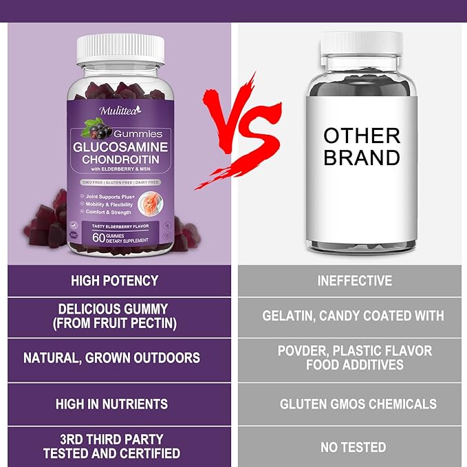 Glucosamine Chondroitin Gummies - Extra Strength Joint Support Supplement with MSM & Elderberry for Natural Joint, Antioxidant Immune Support for Adults, Men & Women-(3 Pack)