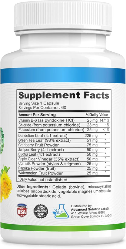 Herbal Water Relief Diuretic Water Pills for Water Retention, Bloating, Water Weight, Swollen Legs, Feet - Dandelion Extract Supplement - Water Retention Loss - Diuretics for Women & Men - 60 Capsules