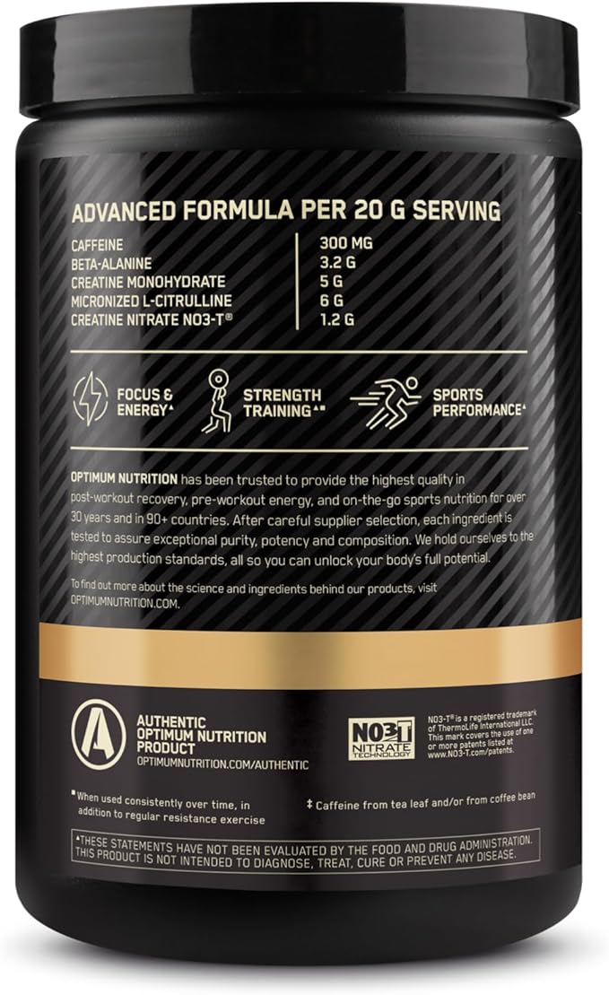 Optimum Nutrition Gold Standard Pre Workout Advanced, with Creatine, Beta-Alanine, Micronized L-Citrulline and Caffeine for Energy, Keto Friendly, Berry Blast, 20 Servings