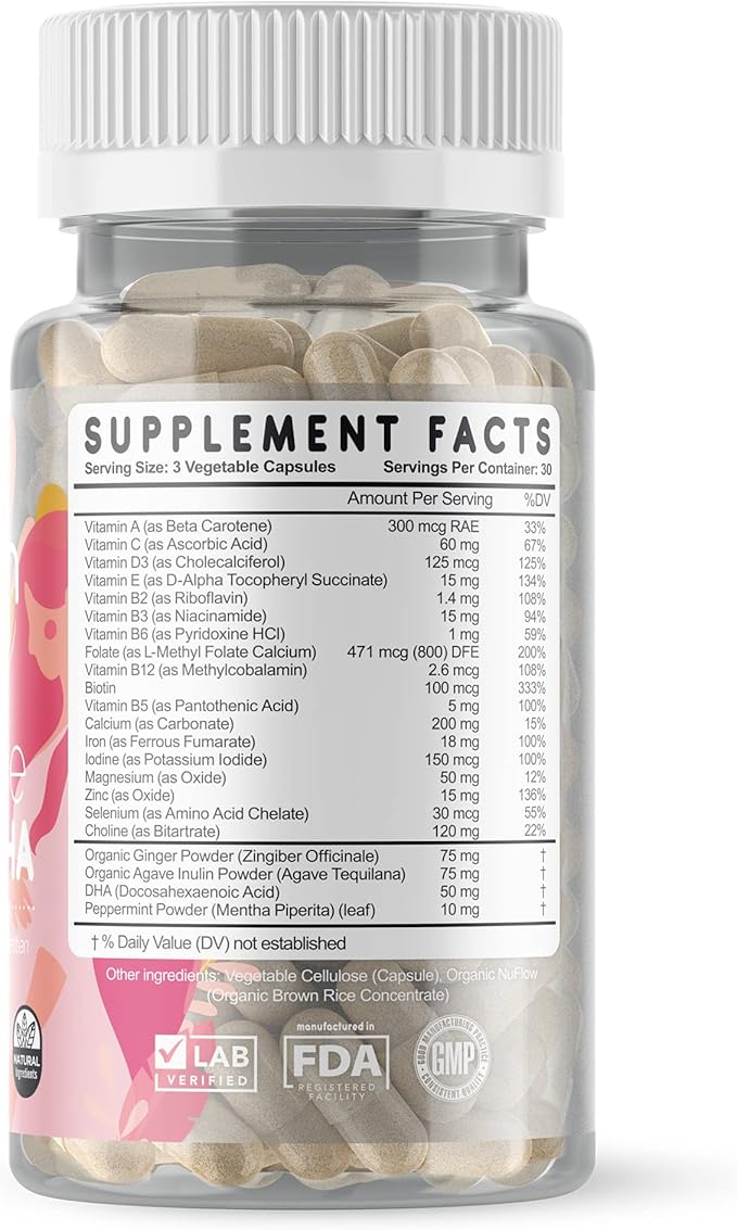 Feed Mom & Me Prenatal Vitamin + DHA, 22 Vitamins & Minerals for Baby’s Development & Mom Nourishment: Folate, Selenium, Iron, Choline, Vitamin C, D3, Calcium, Gluten & Soy Free, NON-GMO 30 Day Supply