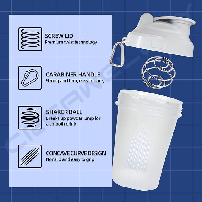 3 Pack Shaker Bottles for Protein Mixes, 17 oz Small Protein Shaker Bottle with Handle, Gym Shaker Cups with Blending Ball for Pre Workout, BPA-Free & Dishwasher Safe (White, Pink, Blue)