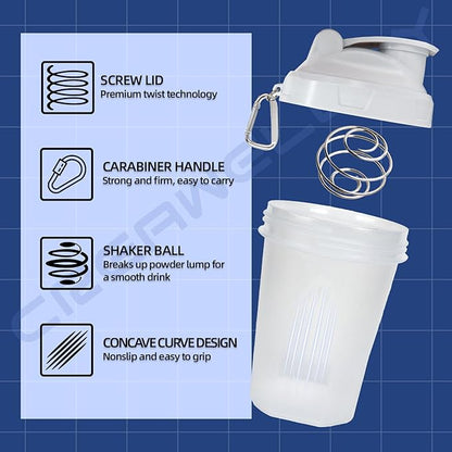 3 Pack Shaker Bottles for Protein Mixes, 17 oz Small Protein Shaker Bottle with Handle, Gym Shaker Cups with Blending Ball for Pre Workout, BPA-Free & Dishwasher Safe (White, Pink, Blue)