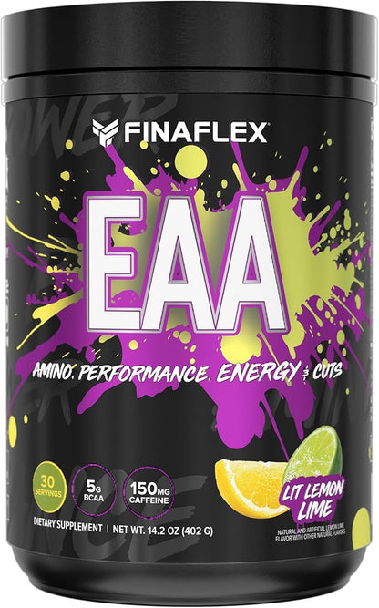 FINAFLEX EAA Hardcore, Lit Lemon-Lime - 14.2 oz - Promotes Performance, Energy & Cuts - with BCAAs, L-Glutamine, L-Arginine, Acetyl-L-Carnitine & Caffeine - 30 Servings