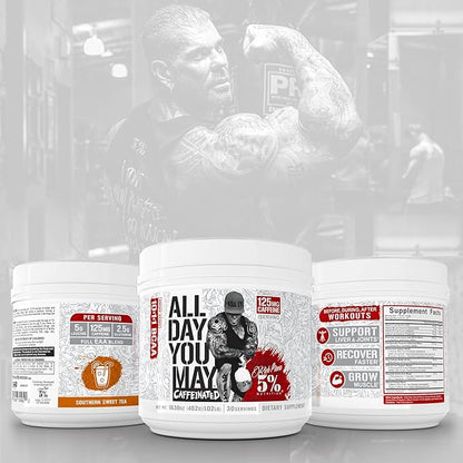 5% Nutrition Rich Piana AllDayYouMay Caffeinated BCAA Energy Powder | Premium Pre Workout Amino Energy & Electrolytes | Hydration, Endurance & Recovery | 16.3 oz, 30 Servings (Southern Sweet Tea)